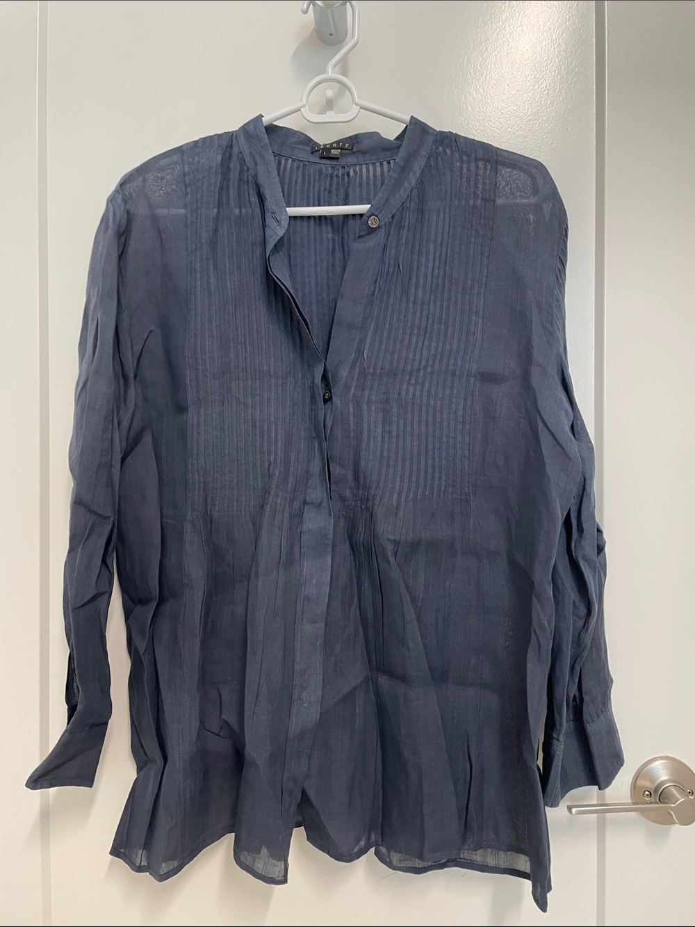 Theory Navy Pintuck Button-Front Shirt
